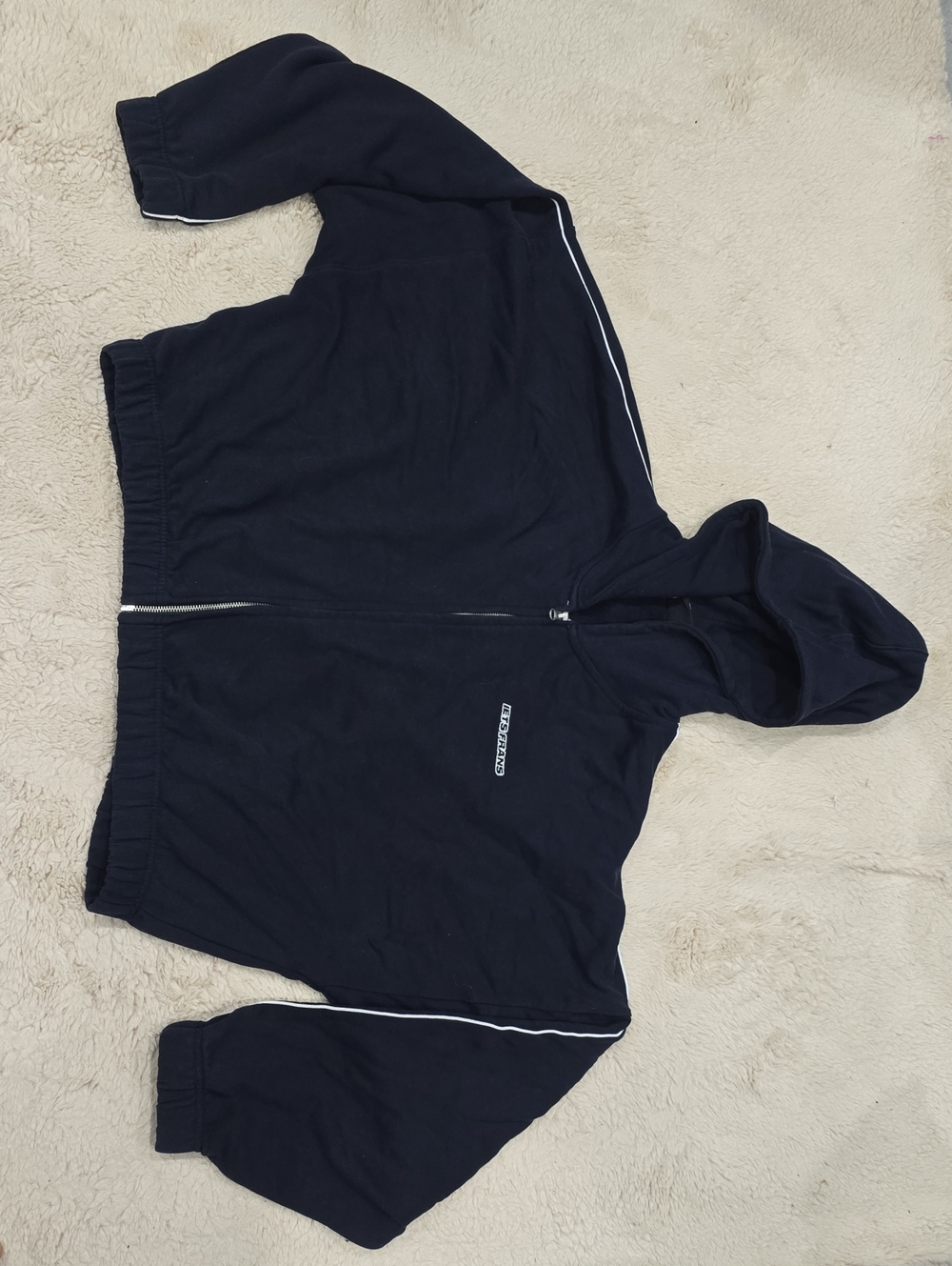 Women’s Navy Zip-Up Hoodie Sweater with White Piping